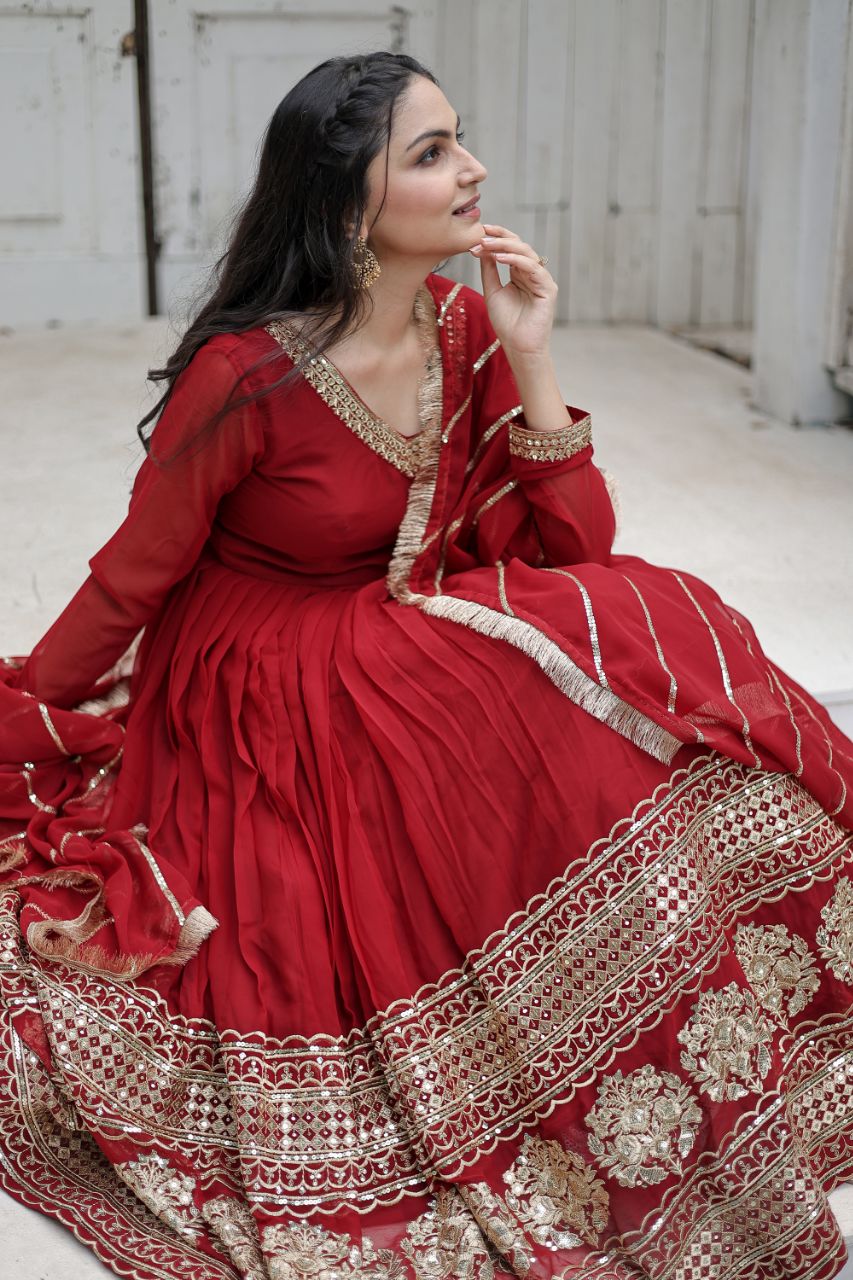Eloriya Sandhiya Red Premium Quality Anarkali Suit Set - MEHROON | Eloriya India