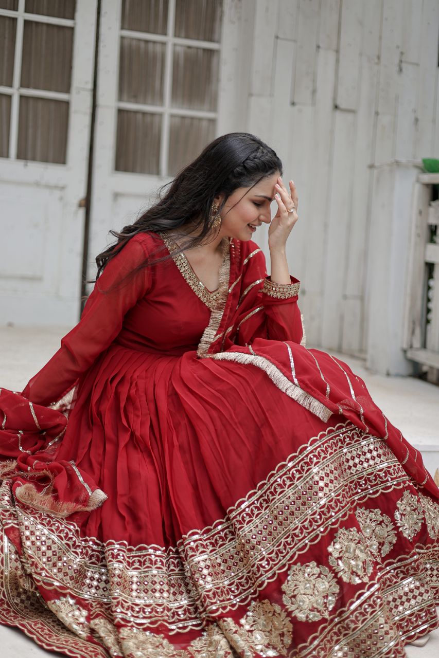 Eloriya Sandhiya Red Premium Quality Anarkali Suit Set | Eloriya India