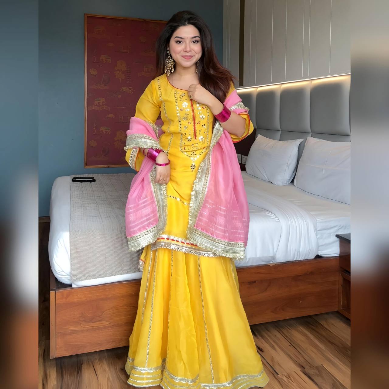Eloriya Raumya Neon Elegant Sharara Suit Set - Dusty pink | Eloriya India