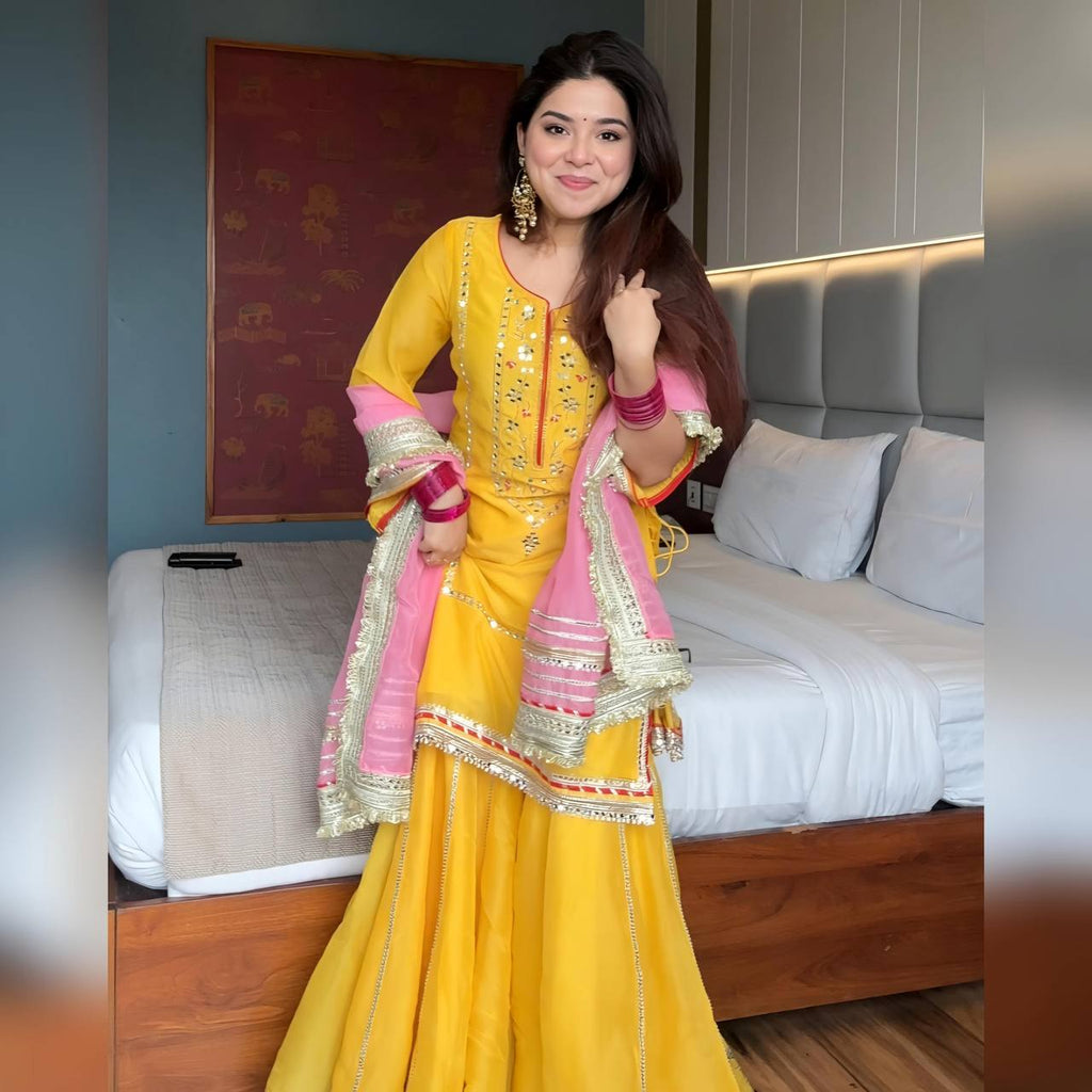 Eloriya Raumya Neon Elegant Sharara Suit Set - Dusty pink | Eloriya India