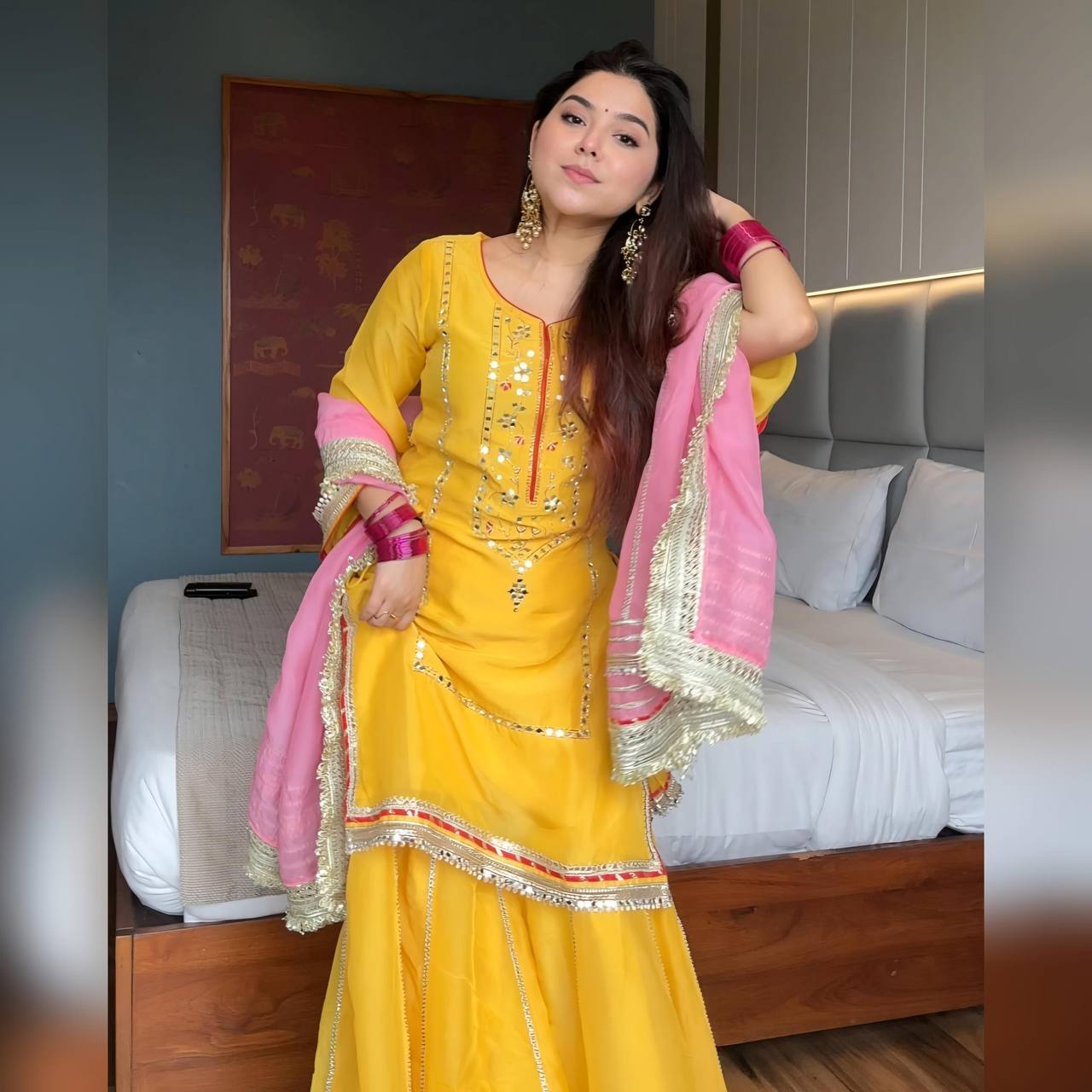 Eloriya Raumya Neon Elegant Sharara Suit Set - Yellow | Eloriya India