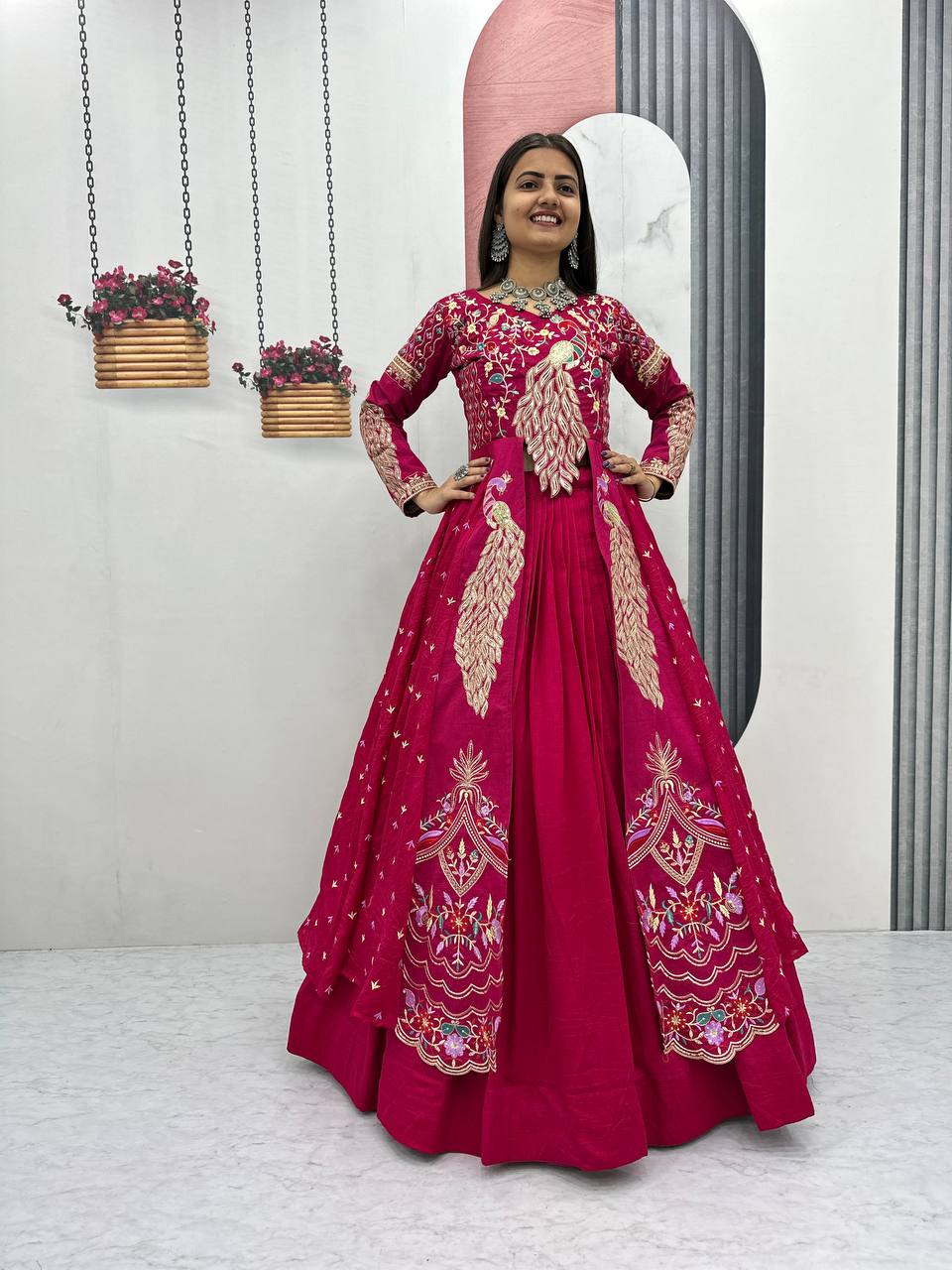 Eloriya Premium Quality Heavy Traditional Crop Top With Shrug With Color - RANI | Eloriya India