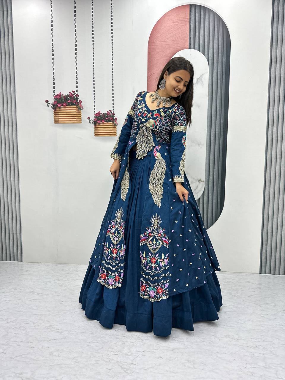 Eloriya Premium Quality Heavy Traditional Crop Top With Shrug With Color - RANI | Eloriya India