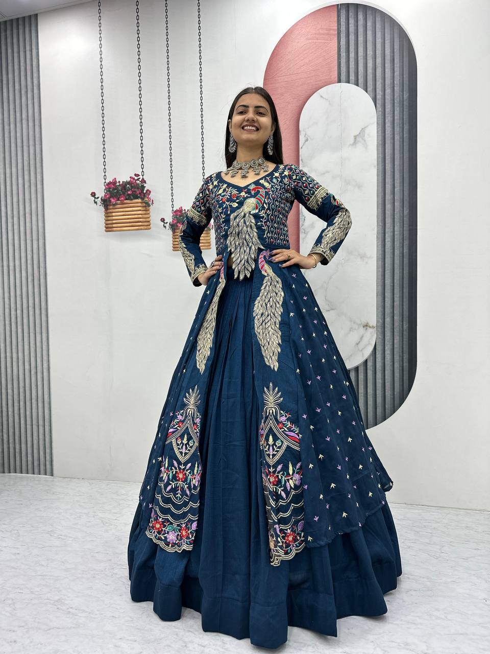 Eloriya Premium Quality Heavy Traditional Crop Top With Shrug - L [40] | Eloriya India