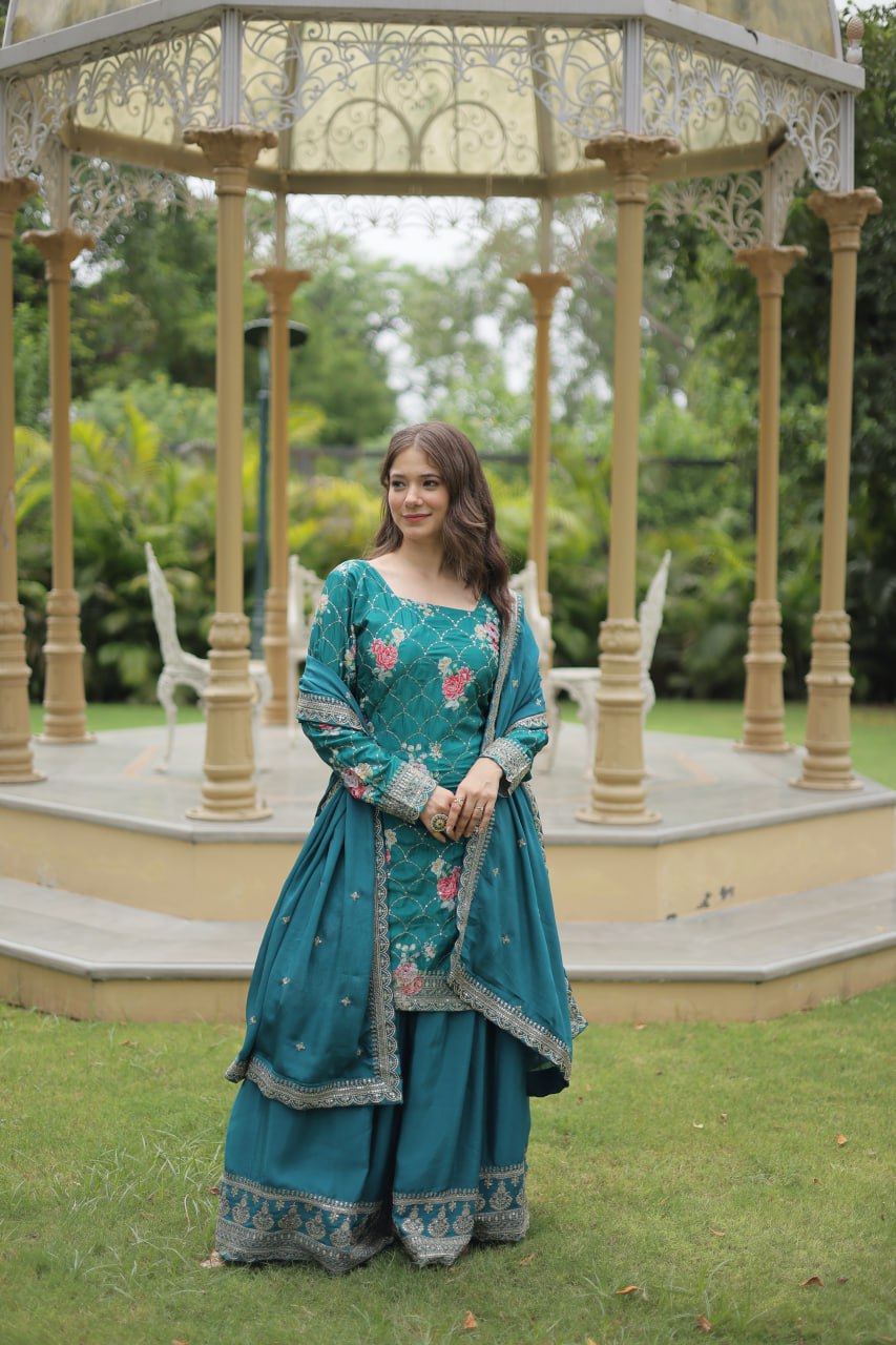 Eloriya Siya's Premium Designer Readymade Kurti-Plazoo-Dupatta Ka-1125 | Eloriya India