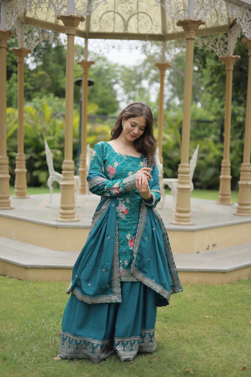 Eloriya Siya's Premium Designer Readymade Kurti-Plazoo-Dupatta Ka-1125 | Eloriya India
