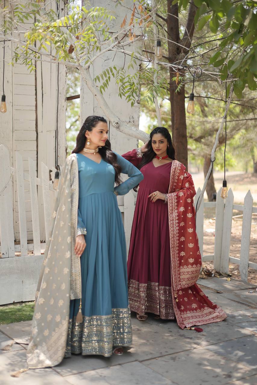 Eloriya New Class Gown-With-Dupatta Collections Lw-9184 - Blue | Eloriya India