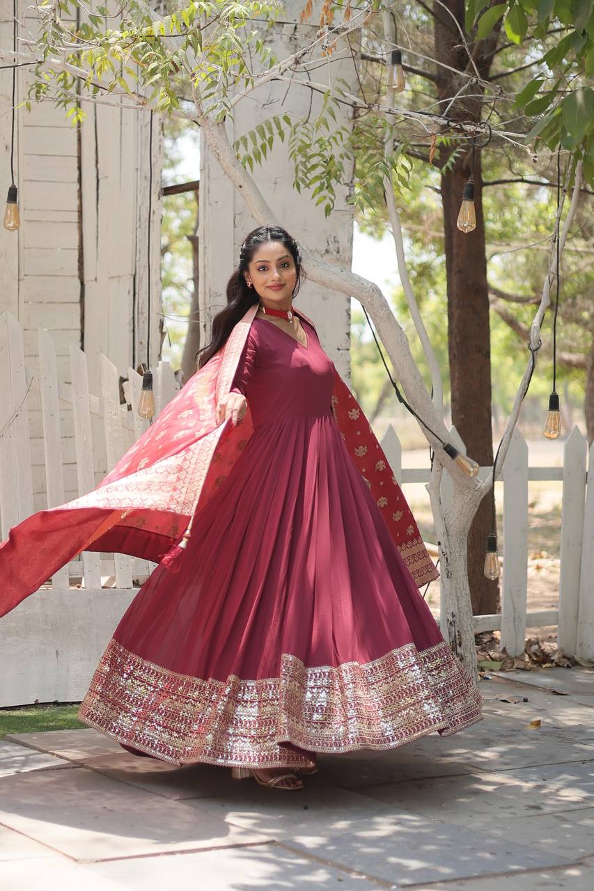 Eloriya New Class Gown-With-Dupatta Collections Lw-9184 - Pink | Eloriya India