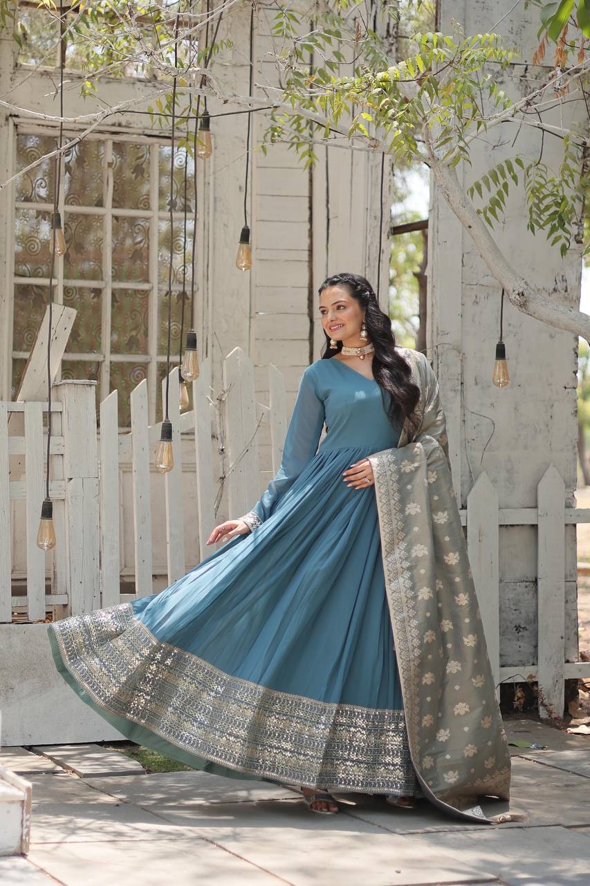 Eloriya New Class Gown-With-Dupatta Collections Lw-9184 - Blue | Eloriya India