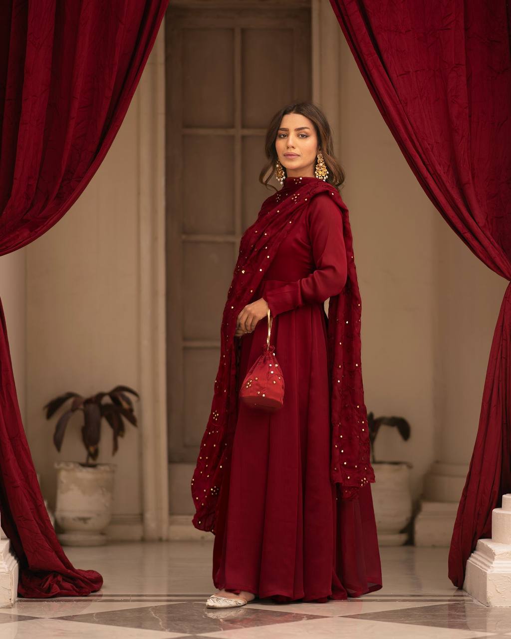 Eloriya Premium Readymade Black & Red Suit Set Td-6008 - Red | Eloriya India