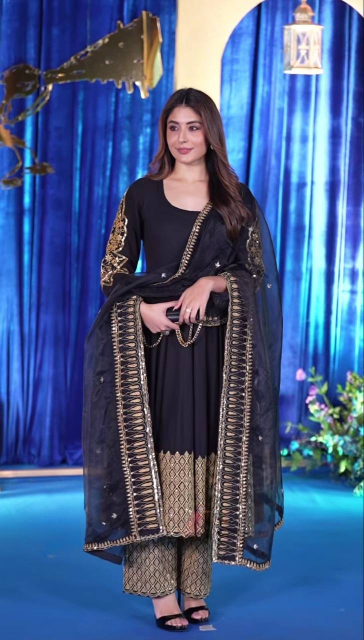 Eloriya Tiana Premium Black Anarkali Suit Set - 2XL [44] | Eloriya India
