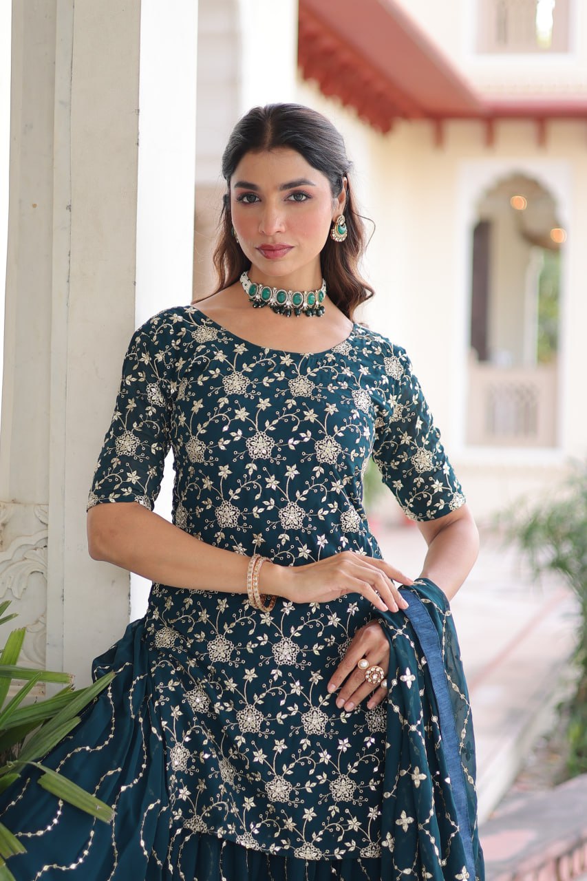 Eloriya Premium Embroidered Sharara Suit - Pink | Eloriya India