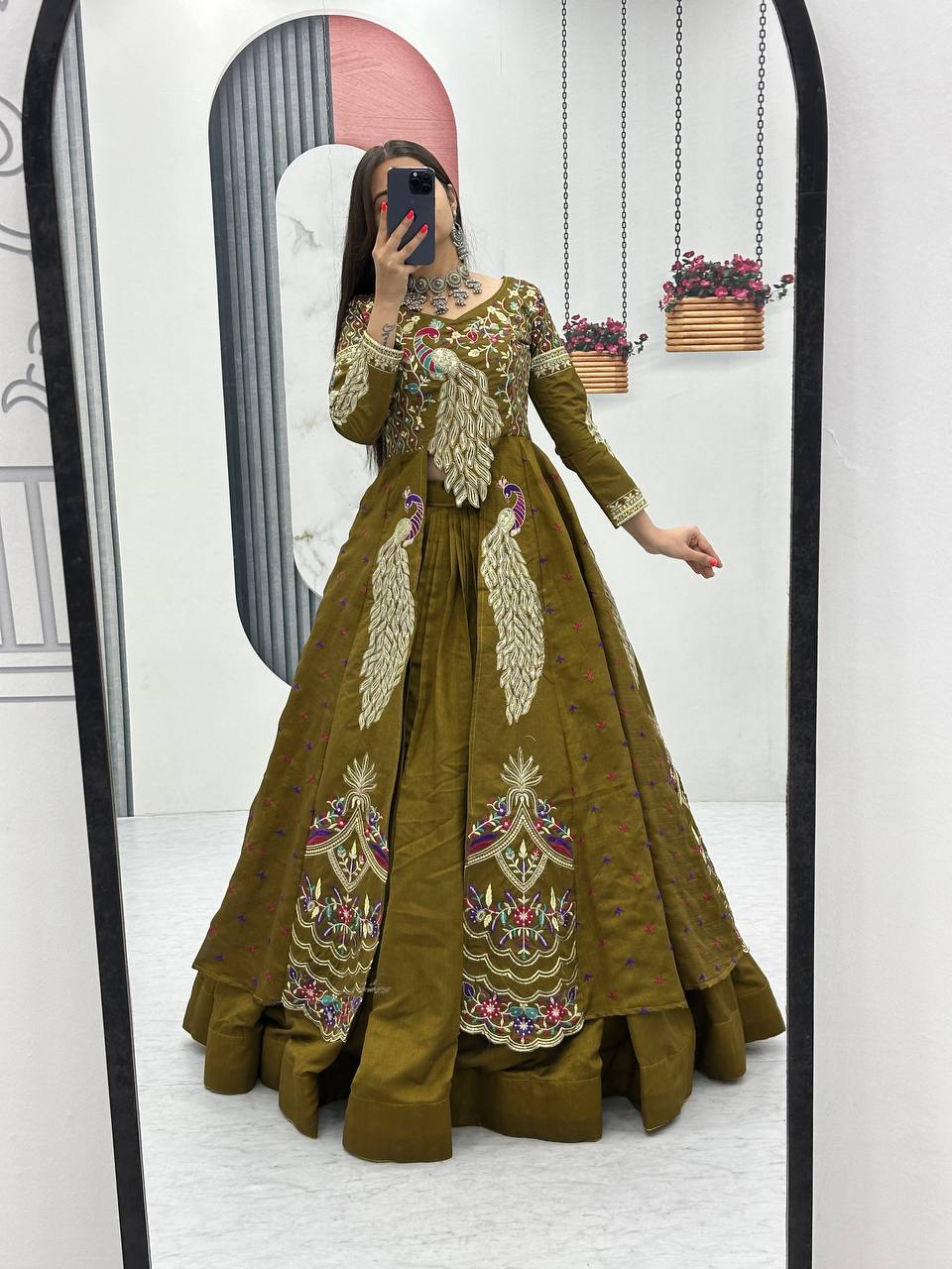 Eloriya Premium Quality Heavy Traditional Crop Top With Shrug - XS [34] | Eloriya India