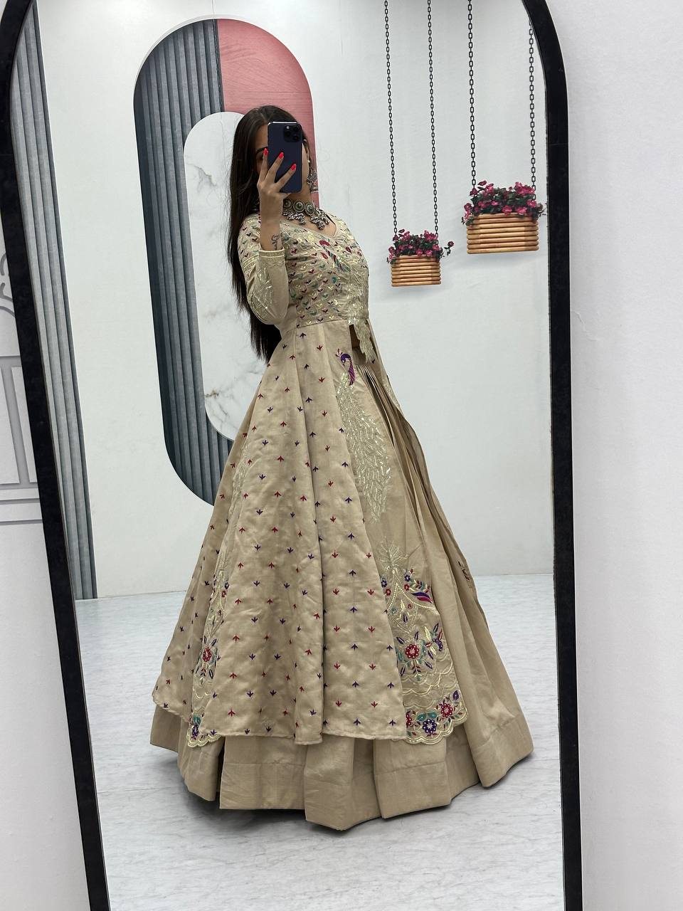 Eloriya Premium Quality Heavy Traditional Crop Top With Shrug With Color - MEHNDI GRREN | Eloriya India