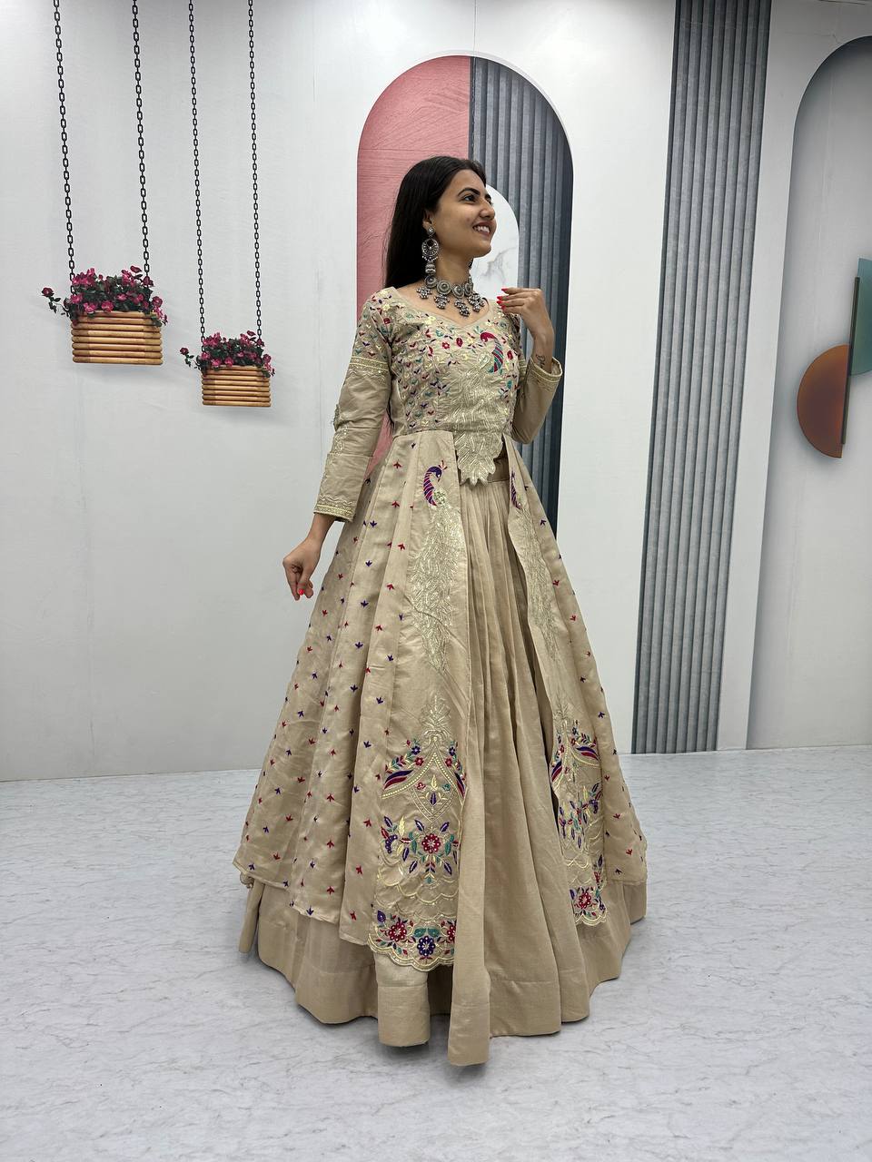 Eloriya Premium Quality Heavy Traditional Crop Top With Shrug - 2XL [44] | Eloriya India