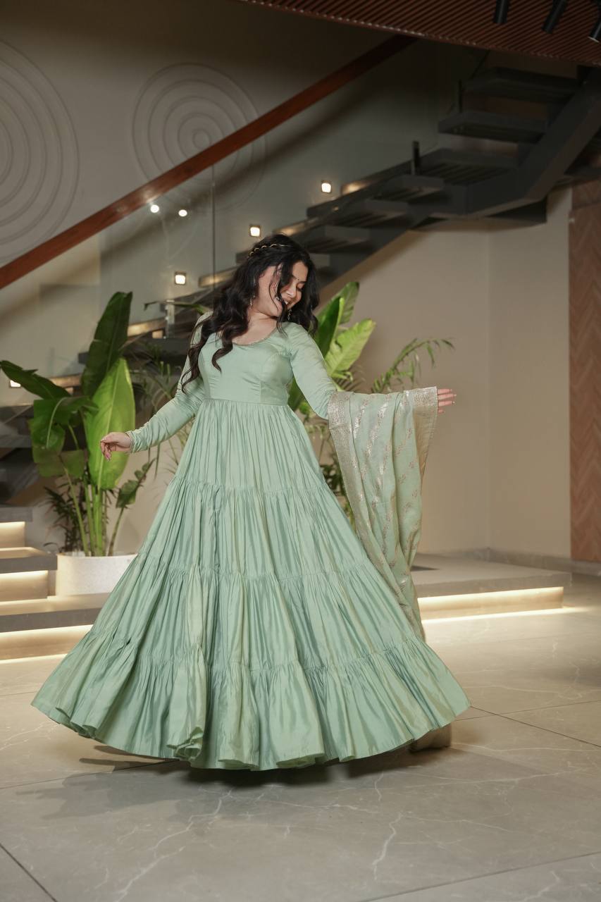 Eloriya Royal Roman Silk Fully Flared Anarkali Suit Set - XS [34] | Eloriya India