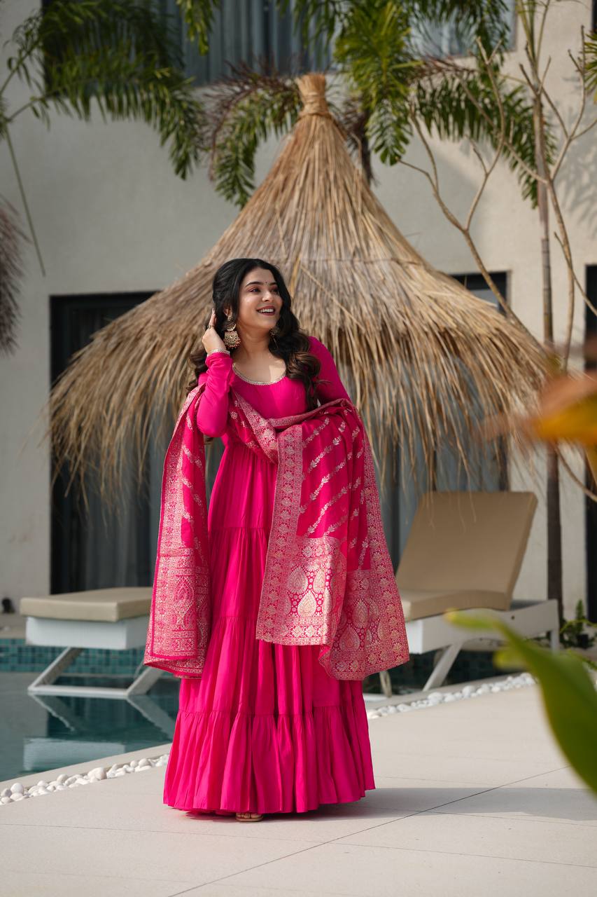 Eloriya Royal Roman Silk Fully Flared Anarkali Suit Set - M [38] | Eloriya India