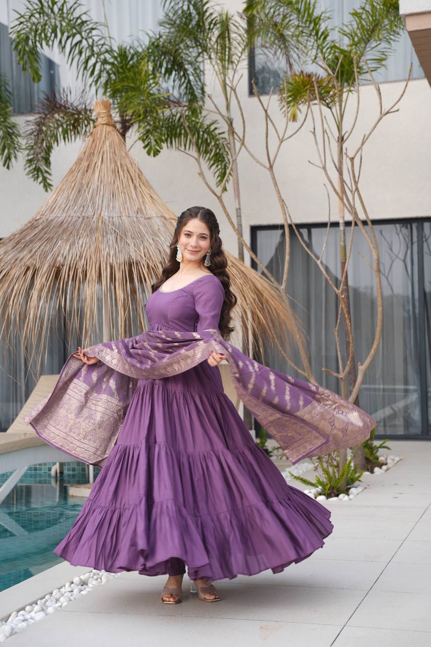 Eloriya Royal Roman Silk Fully Flared Anarkali Suit Set - XS [34] | Eloriya India