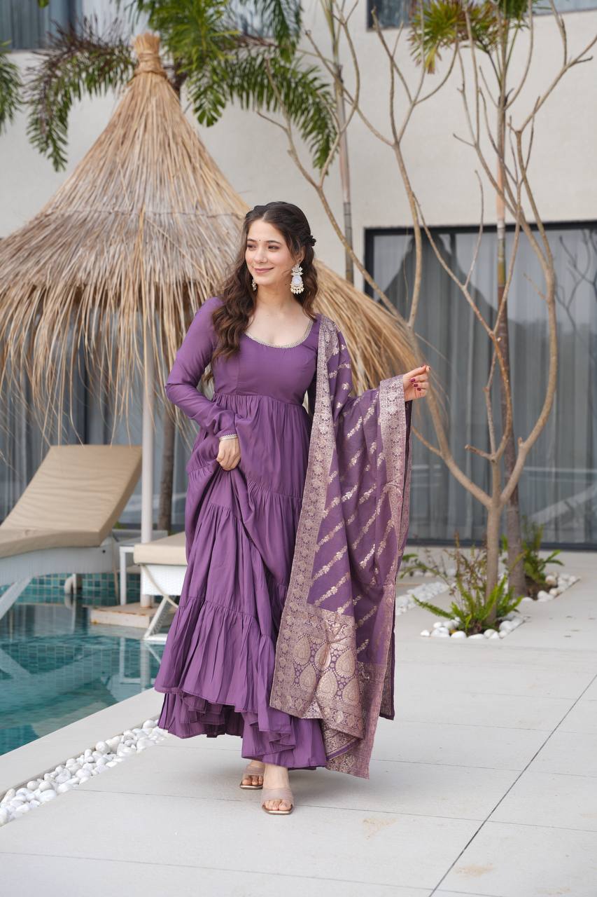 Eloriya Royal Roman Silk Fully Flared Anarkali Suit Set - S [36] | Eloriya India