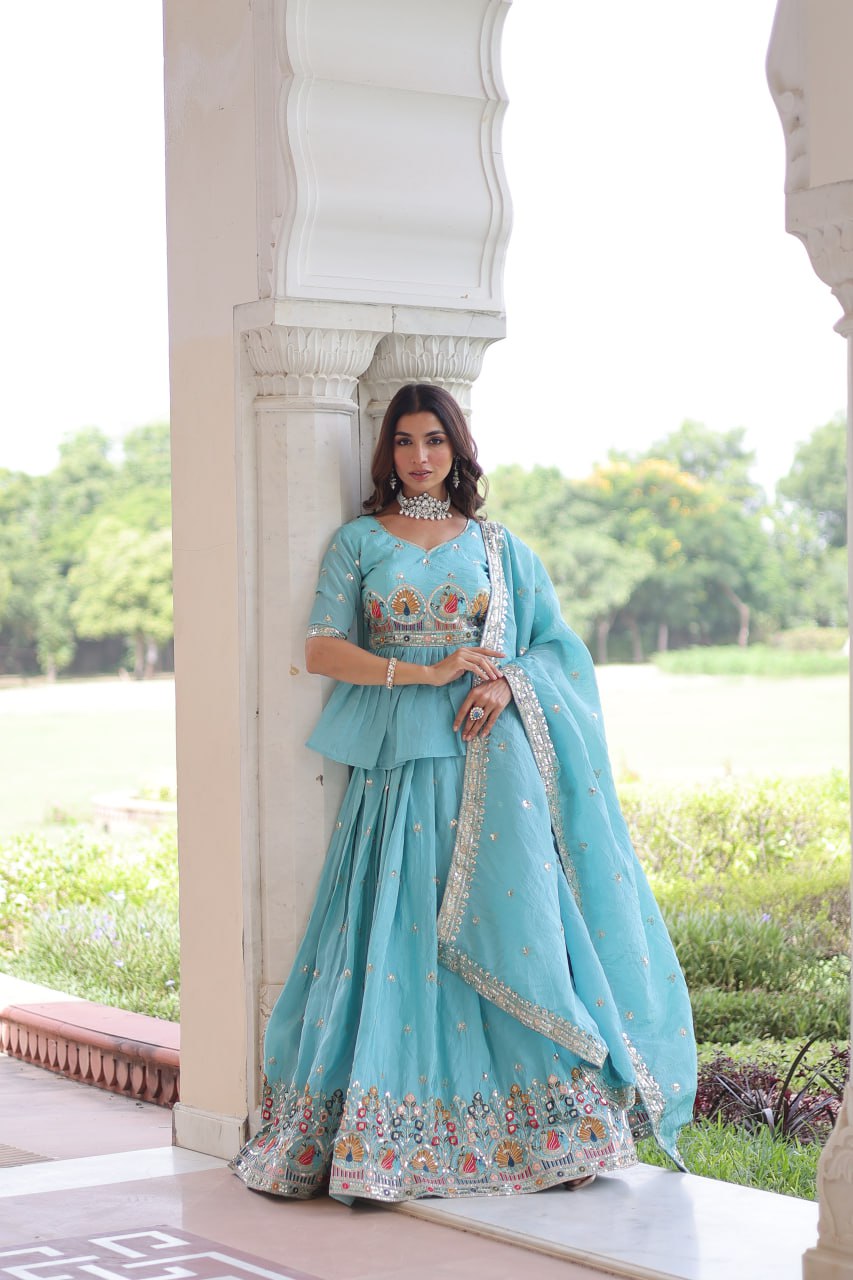 Eloriya Luxury Thread & Sequins Readymade Lehenga Set - L [40] | Eloriya India