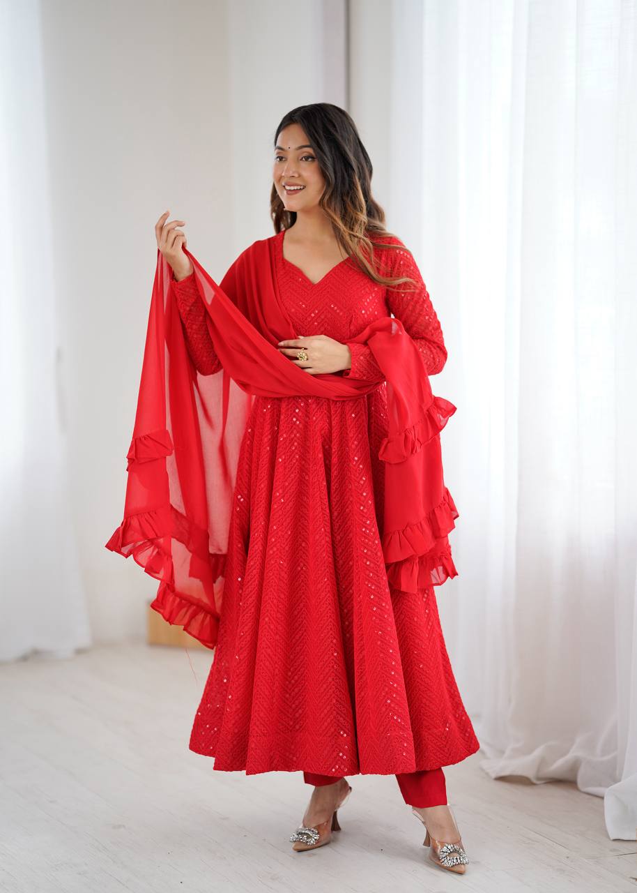 Eloriya Red Coloured Designer Anarkali Suit - XL [42] | Eloriya India