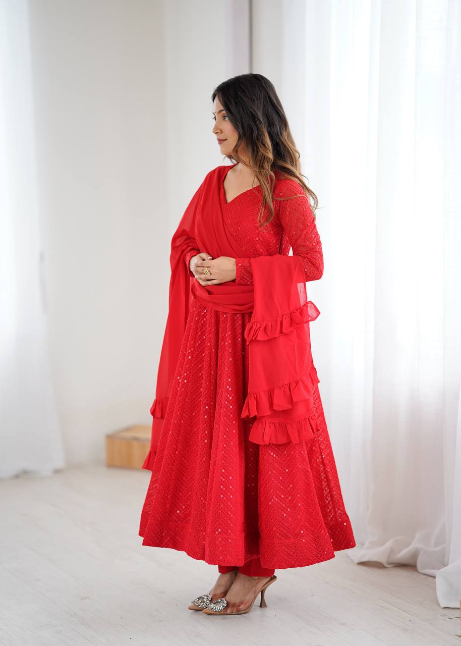 Eloriya Red Coloured Designer Anarkali Suit - 2XL [44] | Eloriya India