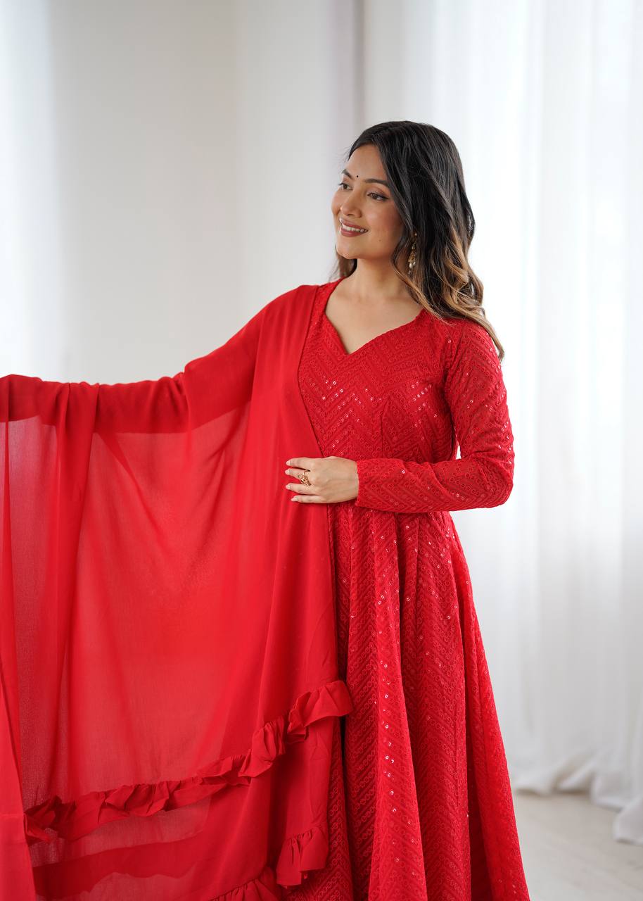 Eloriya Red Coloured Designer Anarkali Suit | Eloriya India