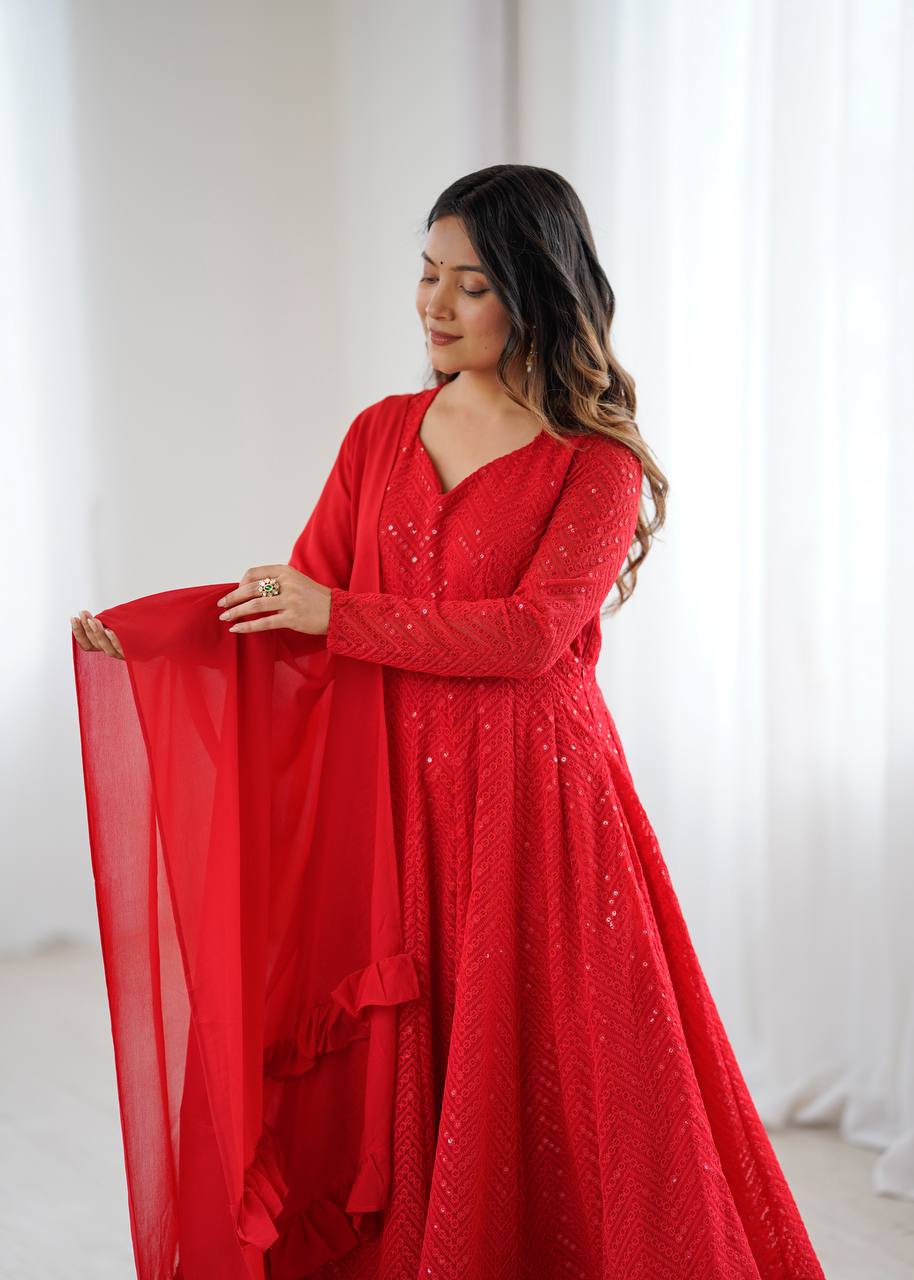Eloriya Red Coloured Designer Anarkali Suit | Eloriya India