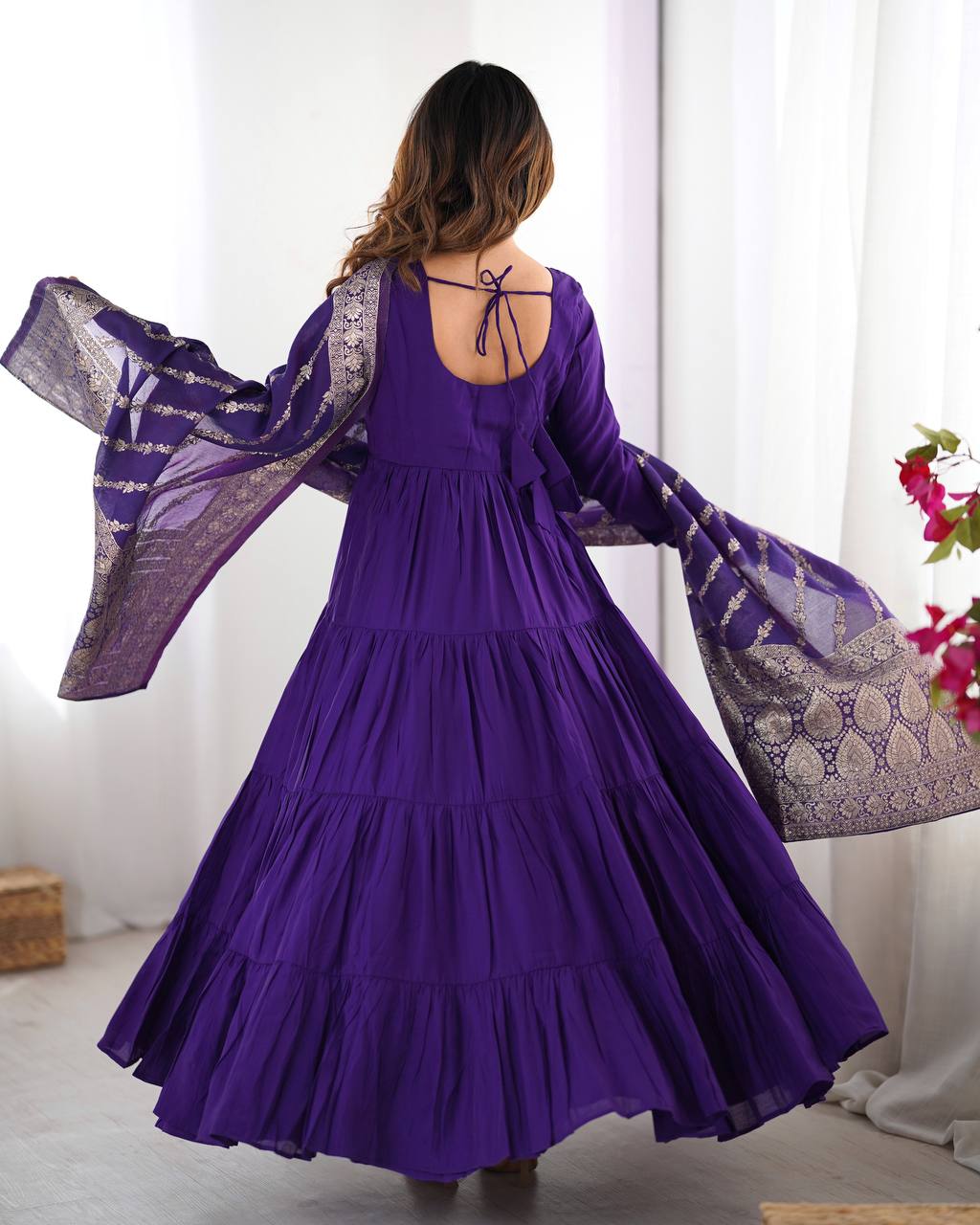 Eloriya Royal Roman Silk Fully Flared Anarkali Suit Set - S [36] | Eloriya India