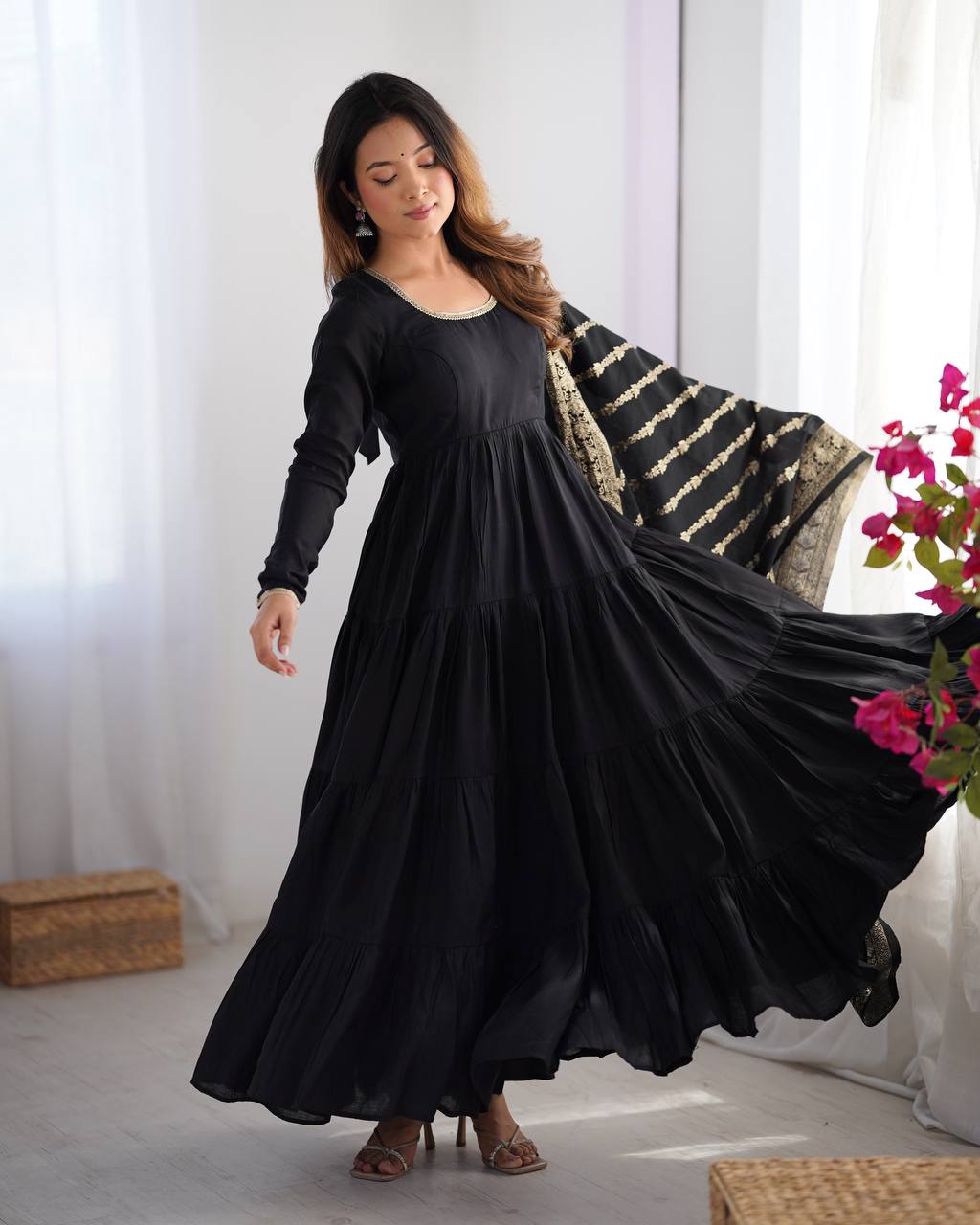 Eloriya Royal Roman Silk Fully Flared Anarkali Suit Set - S [36] | Eloriya India