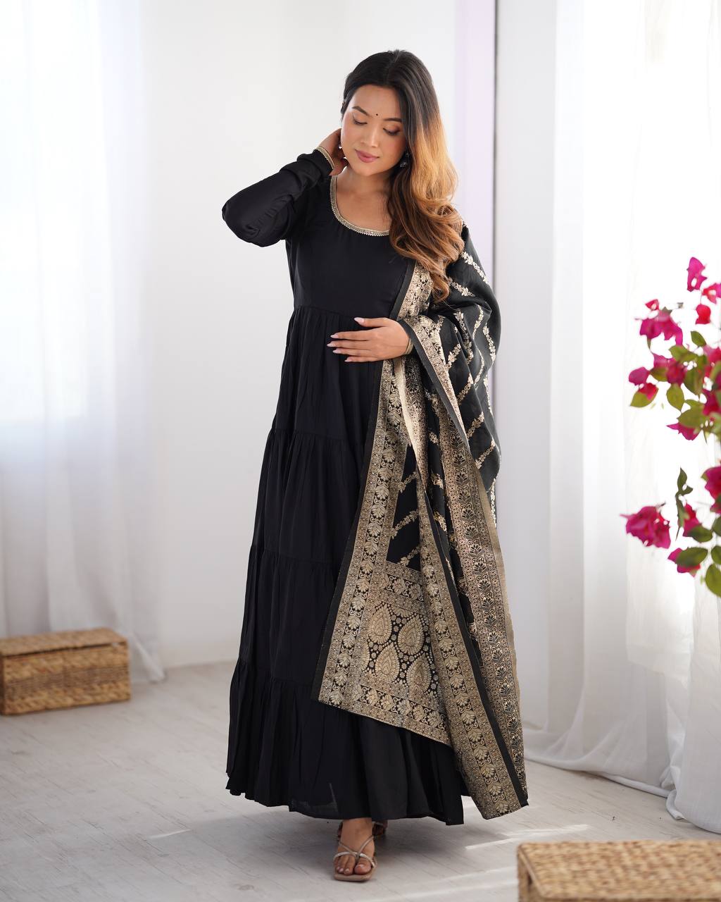 Eloriya Royal Roman Silk Fully Flared Anarkali Suit Set - M [38] | Eloriya India
