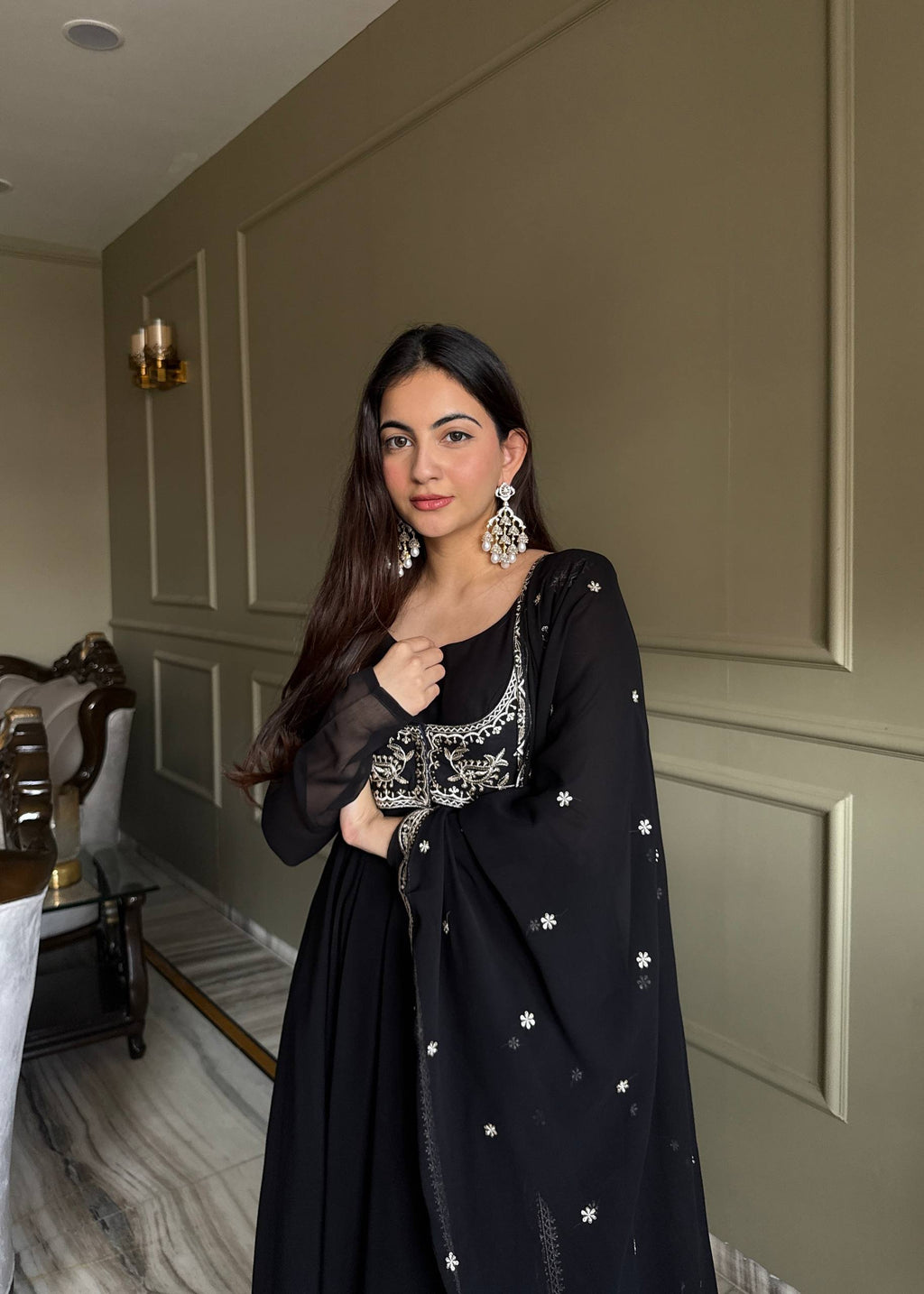 Eloriya Noor Black Heavy Embroidered Koti Designer Anarkali Set | Eloriya India