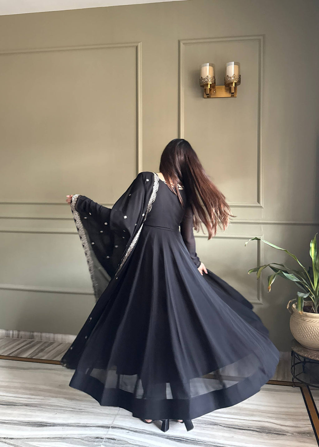 Eloriya Noor Black Heavy Embroidered Koti Designer Anarkali Set - 2XL [44] | Eloriya India