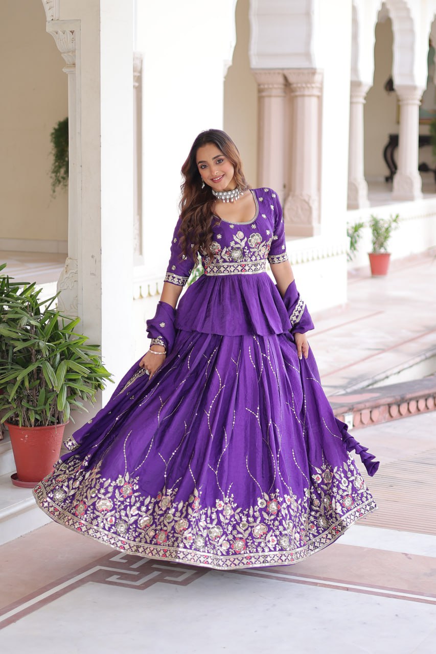Eloriya Luxury Thread & Sequins Readymade Lehenga Set - M [38] | Eloriya India