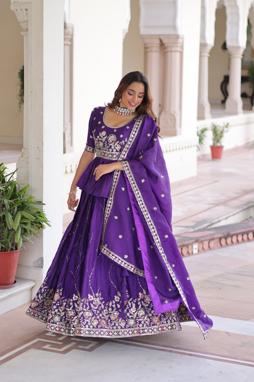 Eloriya Luxury Thread & Sequins Readymade Lehenga Set | Eloriya India