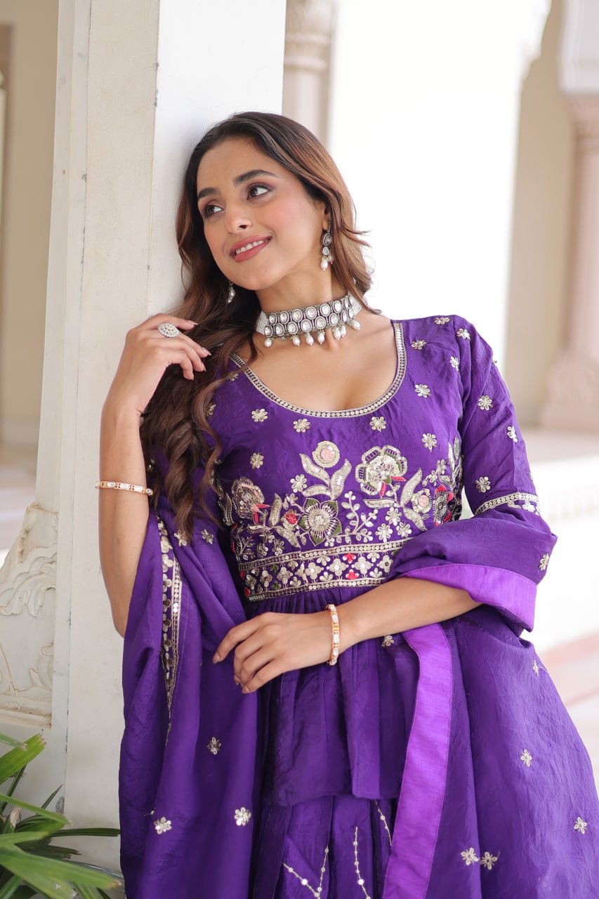 Eloriya Luxury Thread & Sequins Readymade Lehenga Set - XL [42] | Eloriya India