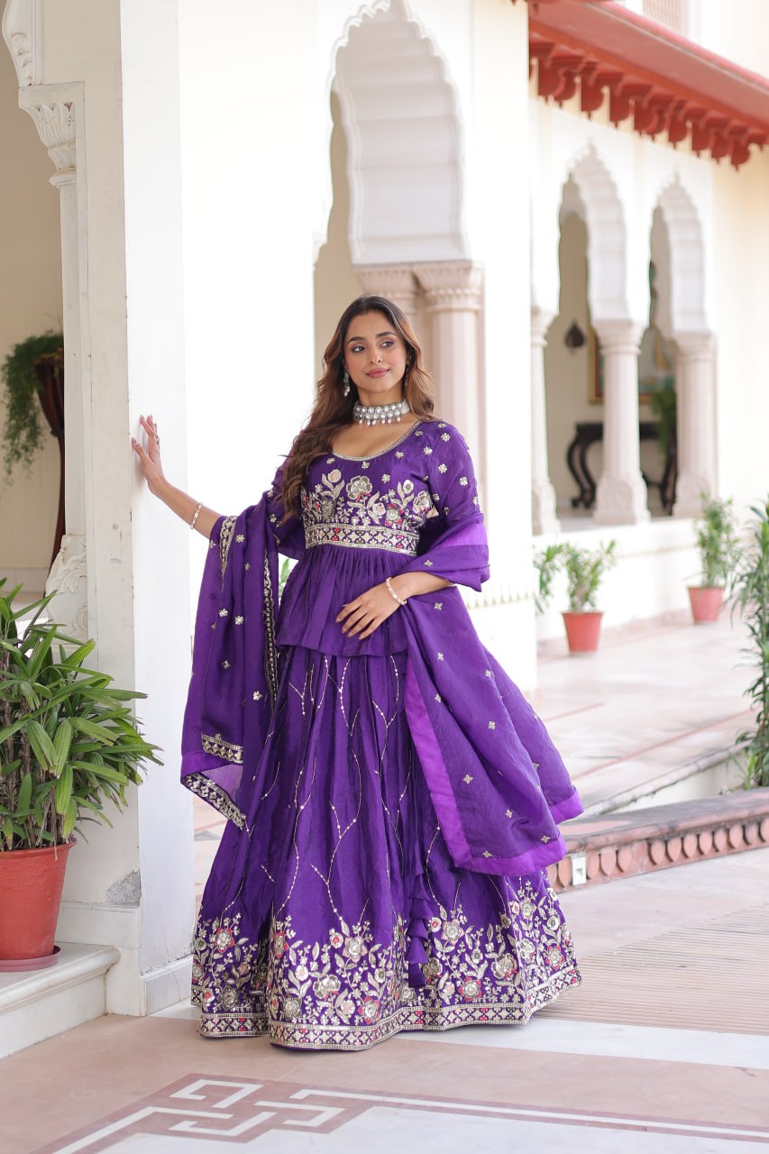 Eloriya Luxury Thread & Sequins Readymade Lehenga Set - L [40] | Eloriya India