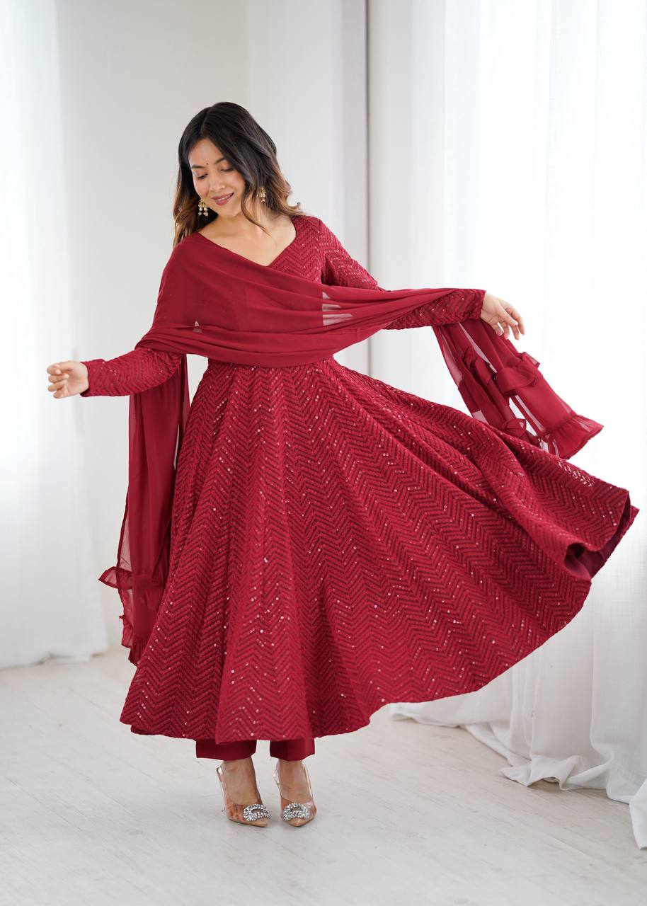 Eloriya Maroon Coloured Designer Anarkali Suit - S [36] | Eloriya India