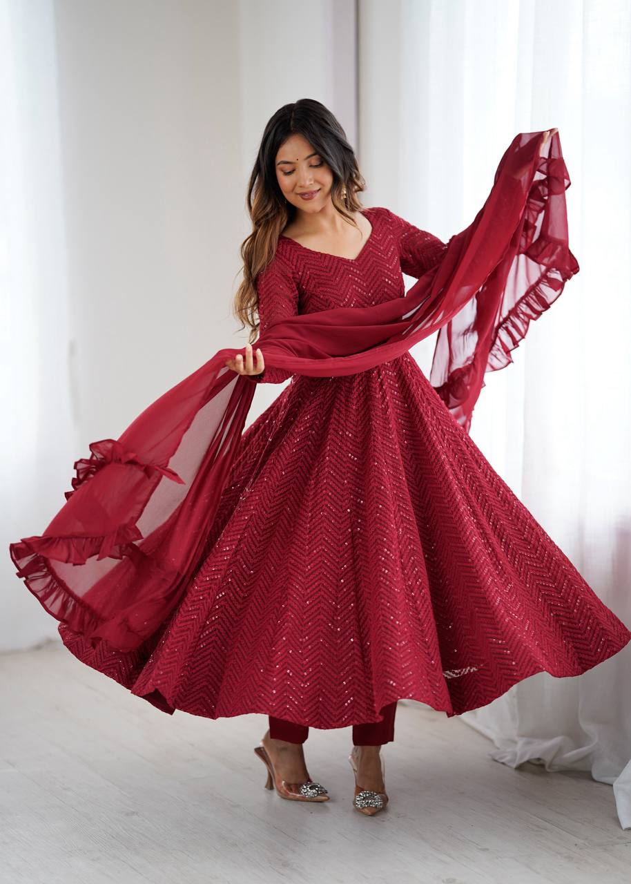 Eloriya Maroon Coloured Designer Anarkali Suit - XS [34] | Eloriya India