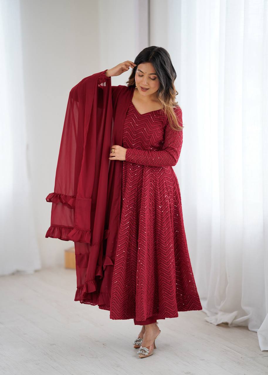 Eloriya Maroon Coloured Designer Anarkali Suit - XL [42] | Eloriya India