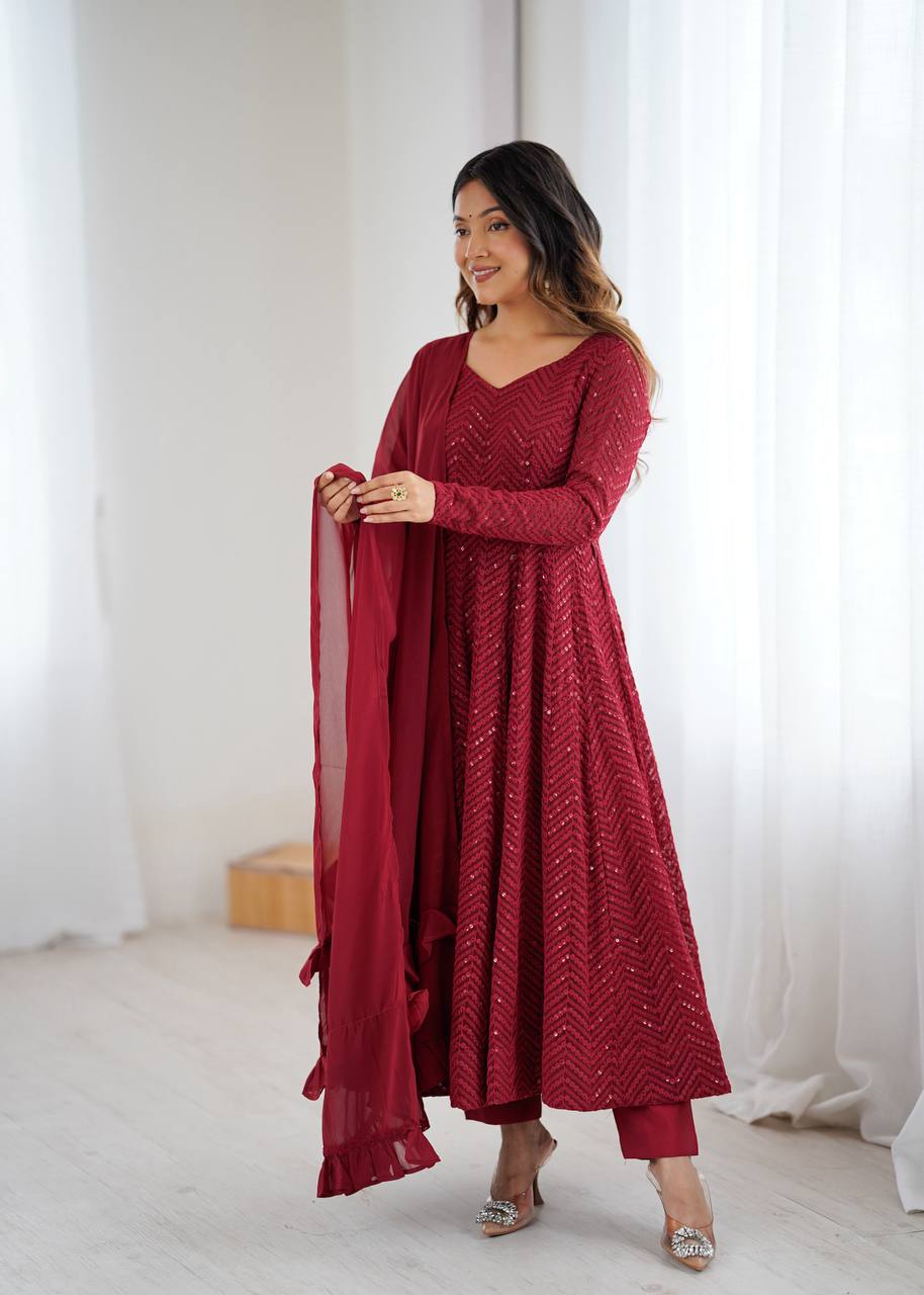 Eloriya Maroon Coloured Designer Anarkali Suit - L [40] | Eloriya India