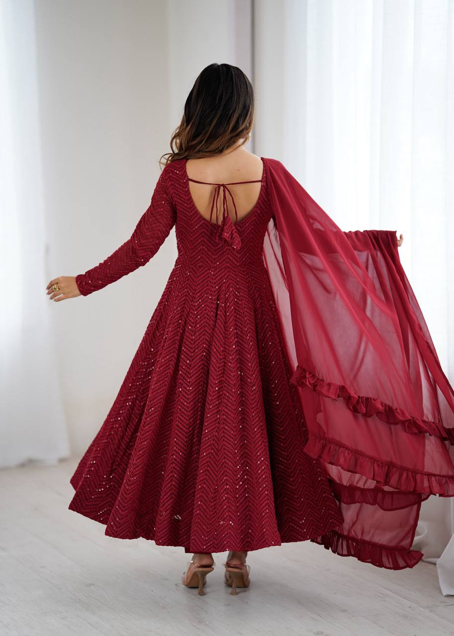 Eloriya Maroon Coloured Designer Anarkali Suit - 2XL [44] | Eloriya India
