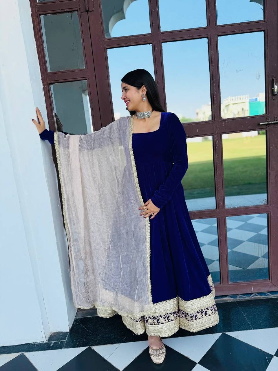 Eloriya Premium Velvet Anarkali Suit Set - M [38] | Eloriya India