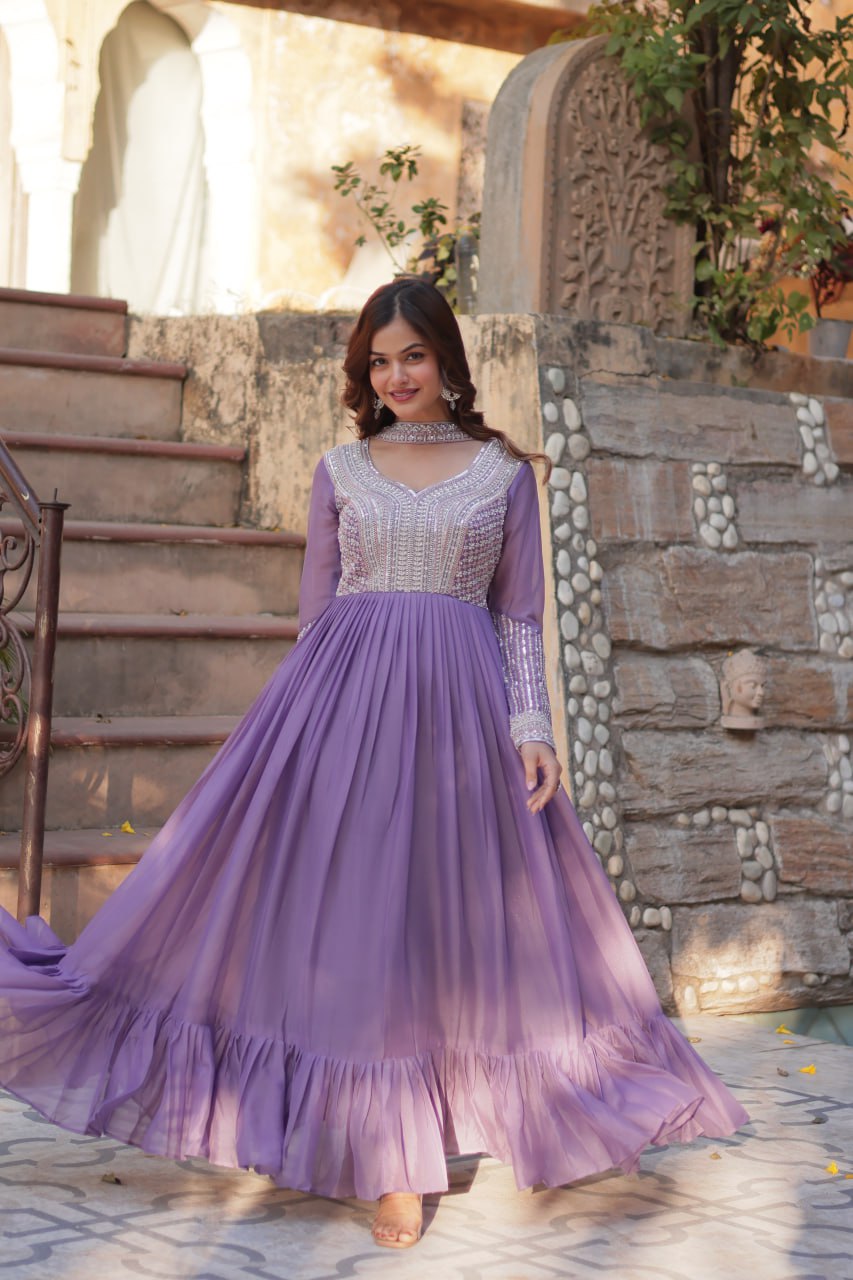 Eloriya Stuti Premium Quality Anarkali Gown - Purple | Eloriya India