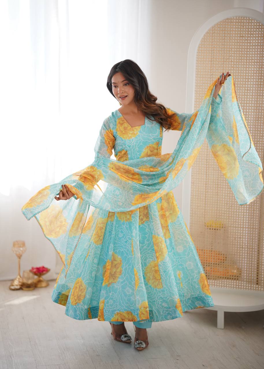 Eloriya Jiya's Floral Print Organza Anarkali Suitset | Eloriya India