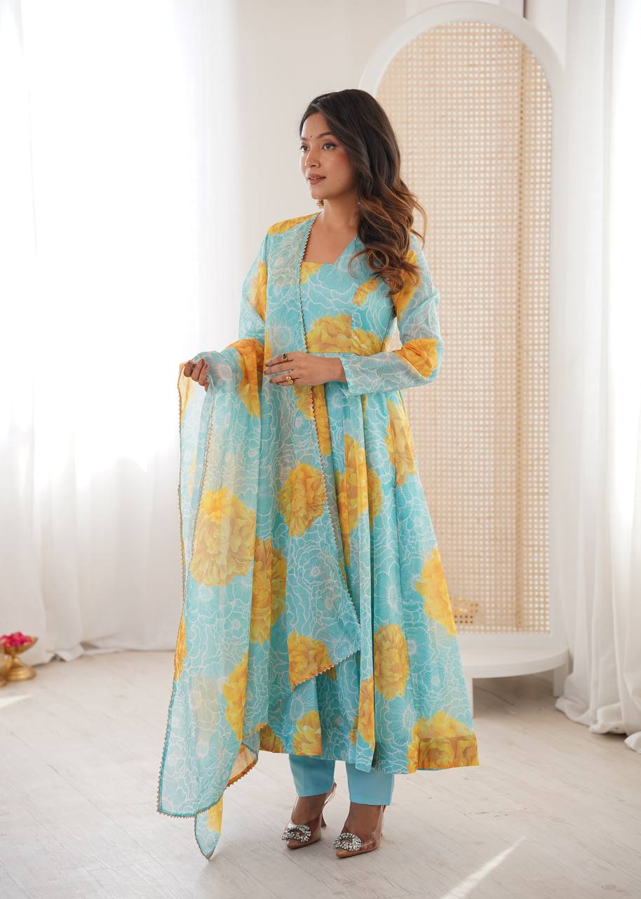 Eloriya Jiya's Floral Print Organza Anarkali Suitset | Eloriya India