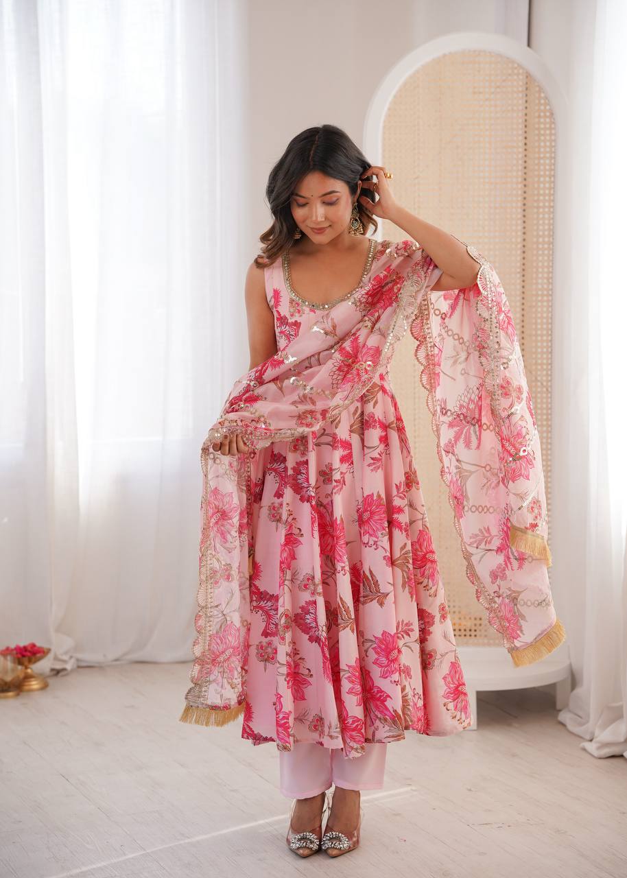 Eloriya Hemaxi's Floral Print Straight Kali Cut Anarkali Suit | Eloriya India