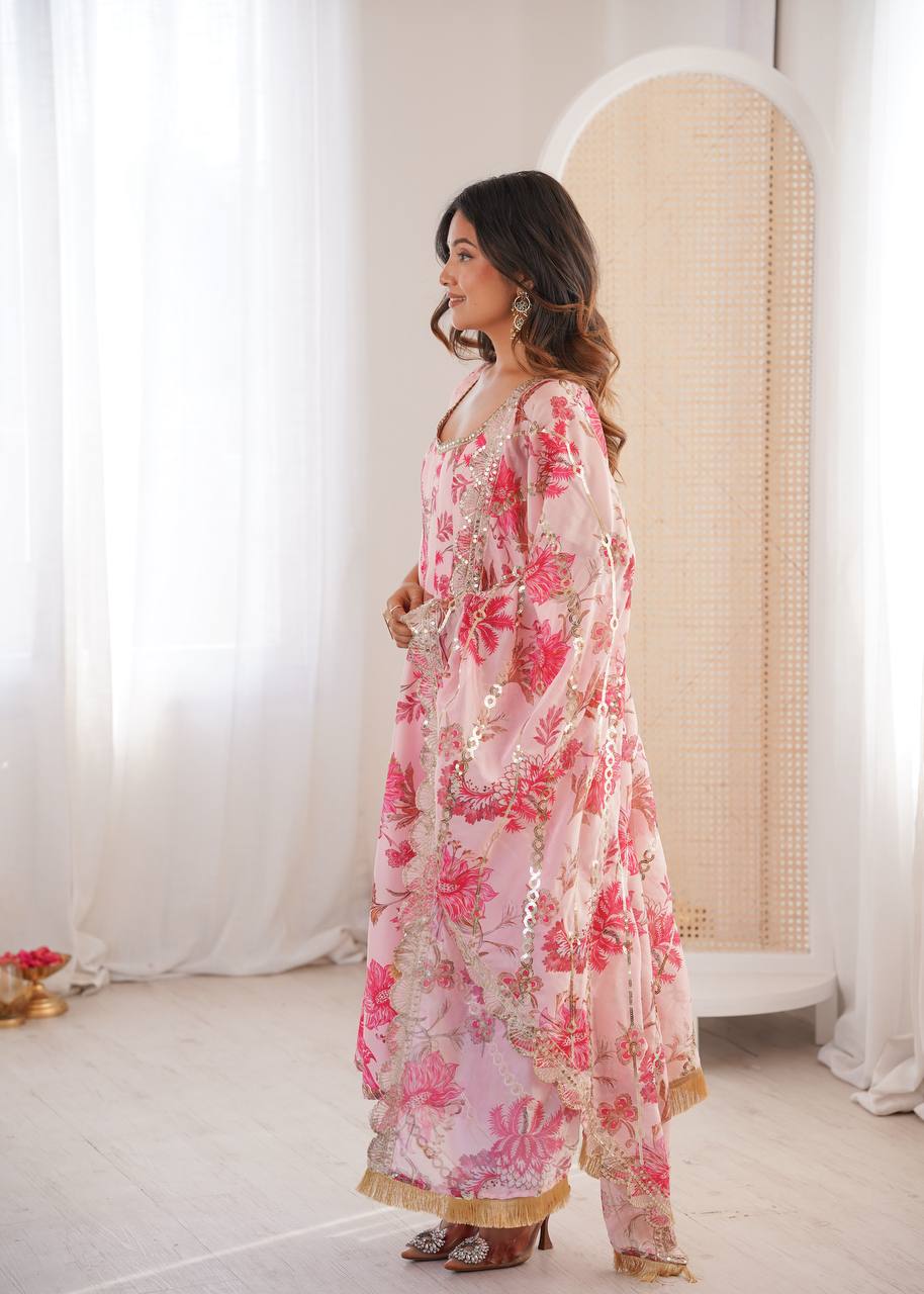 Eloriya Hemaxi's Floral Print Straight Kali Cut Anarkali Suit | Eloriya India
