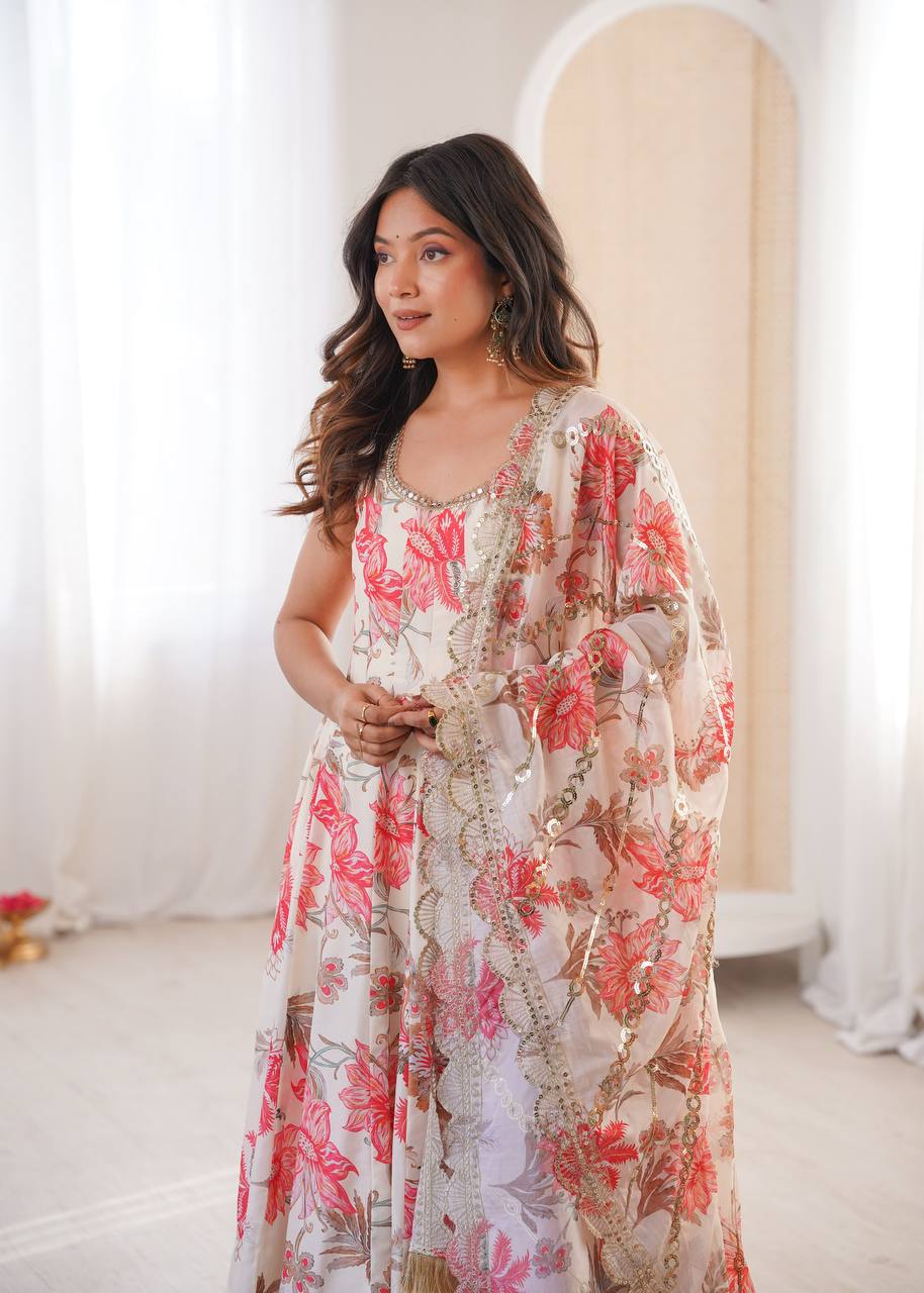Eloriya Hemaxi's Floral Print Straight Kali Cut Anarkali Suit | Eloriya India