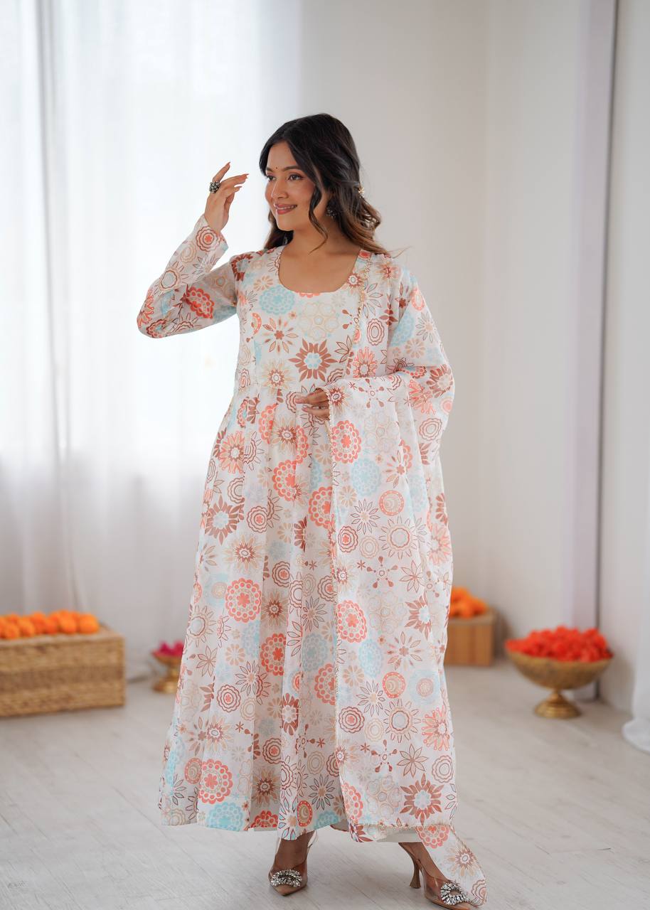 Eloriya Athya's Lightweight Floral Party Anarkali Suit Set - L [40] | Eloriya India